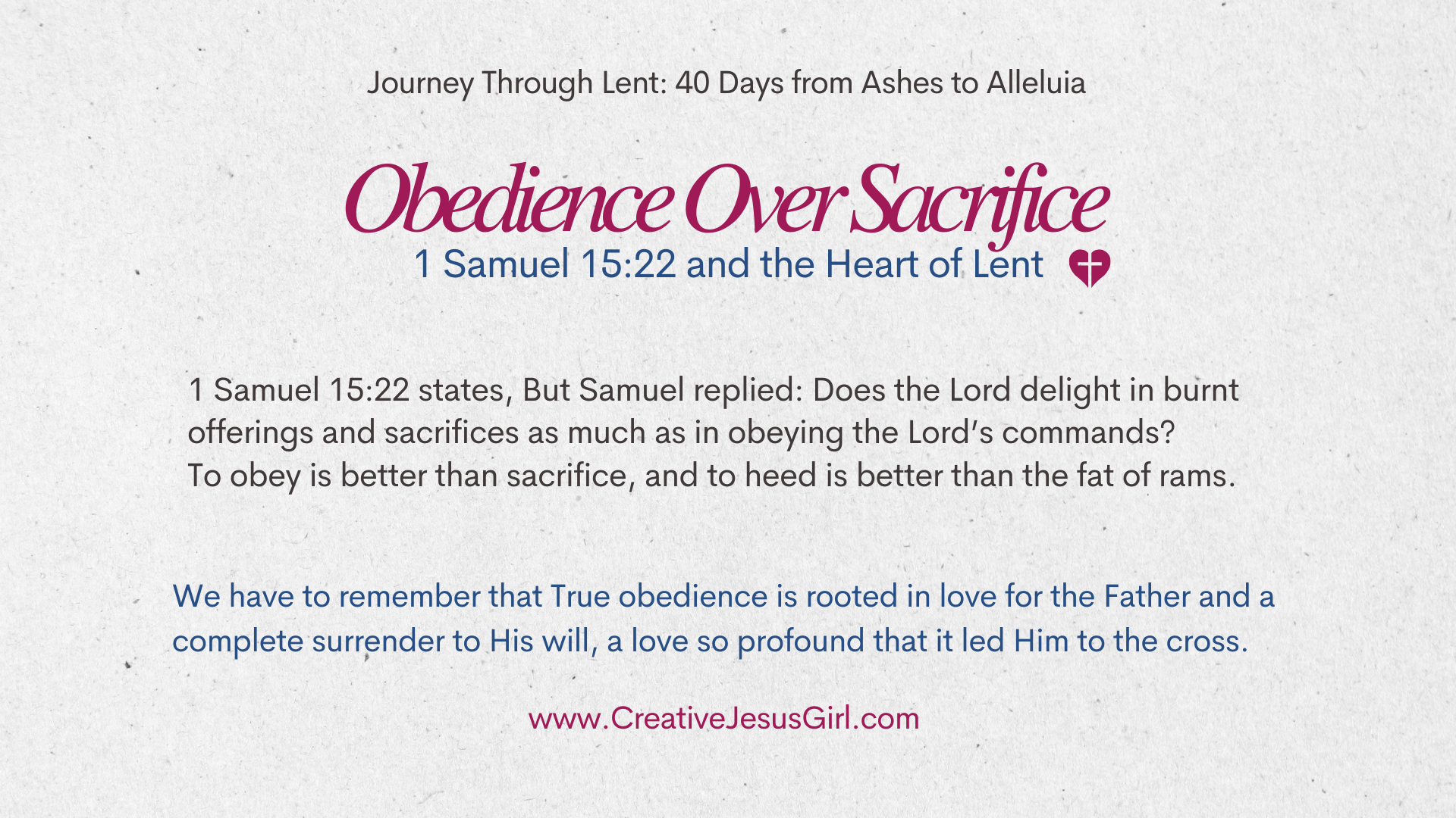 Obedience Over Sacrifice - 1 Samuel 15:22